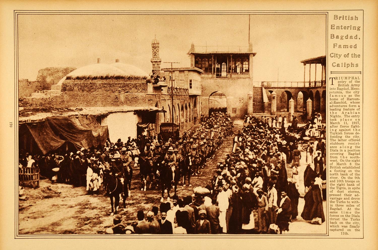 1922 Rotogravure World War I British Troops Entering Baghdad Iraq Historic Image