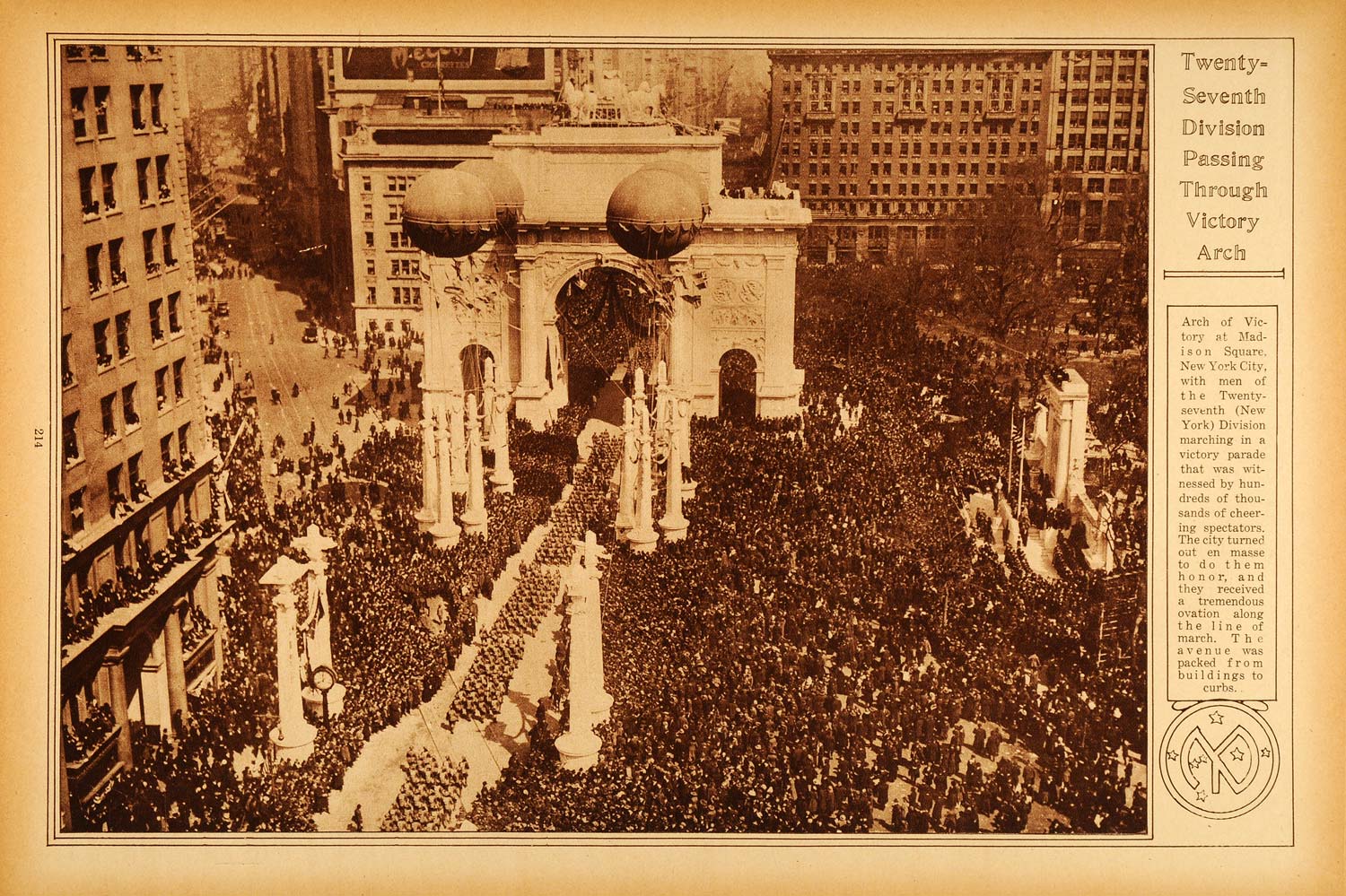 1922 Rotogravure WWI New York City Armistice Parade 27th Division Victory Arch