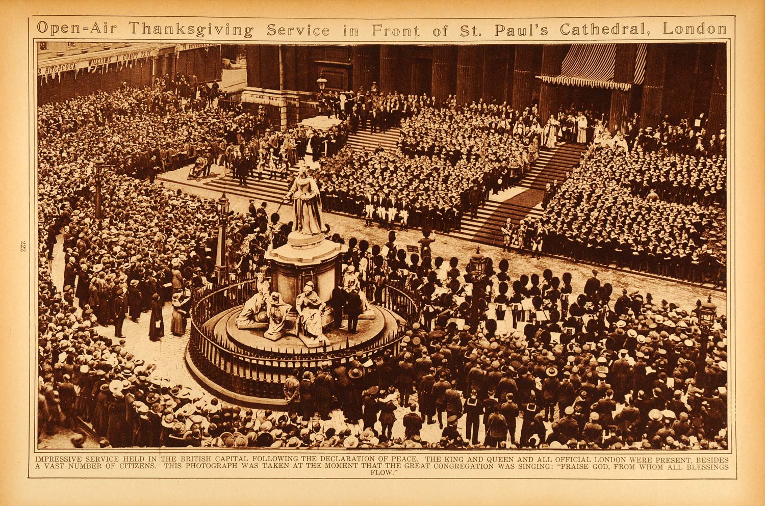 1922 Rotogravure World War I Thanksgiving Service St. Paul's Cathedral London