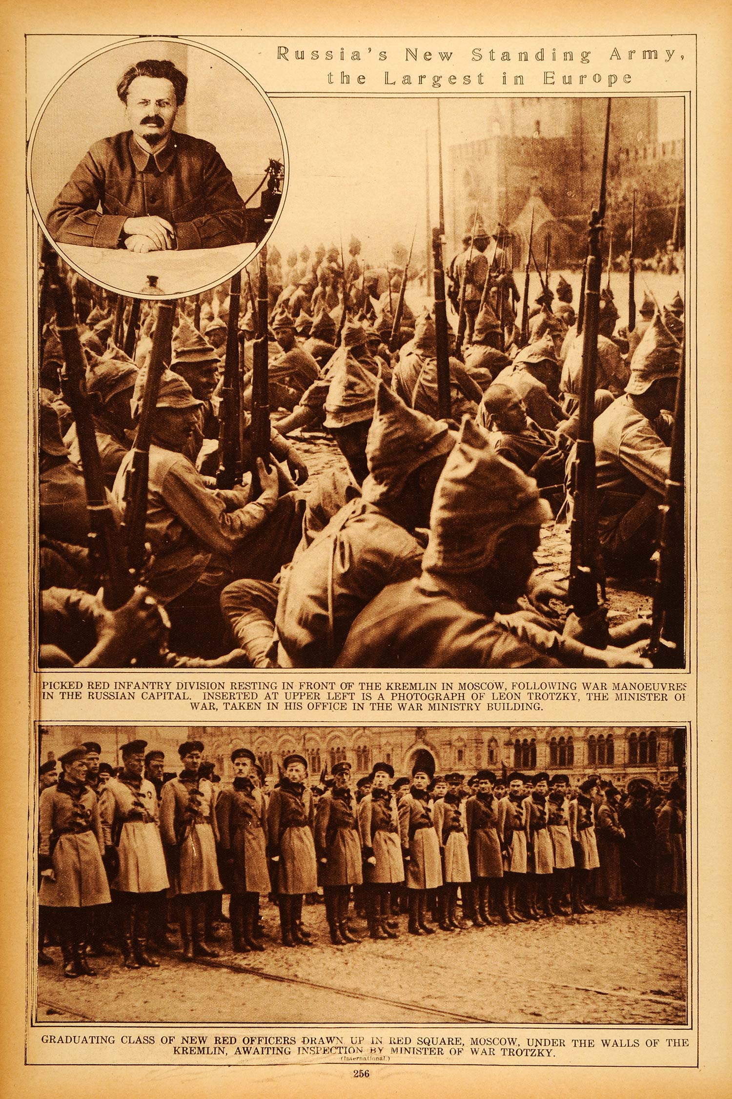 1922 Rotogravure Russia Red Army Infantry Soldiers Kremlin Moscow Leon Trotzky