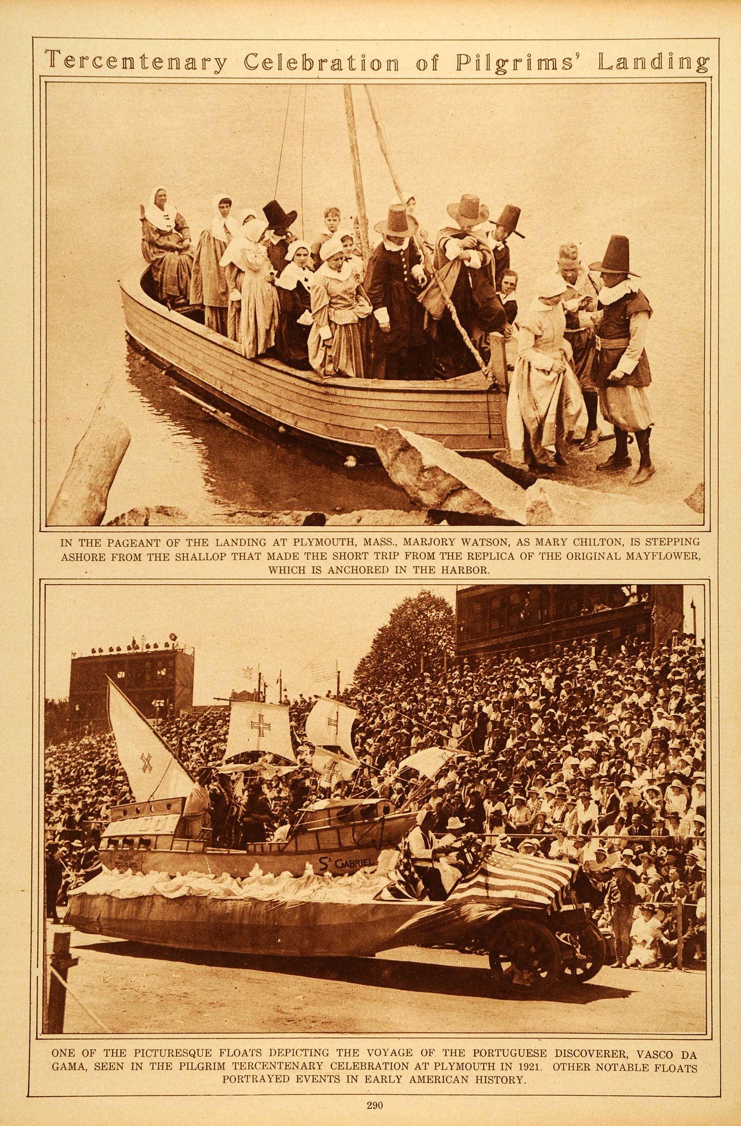 1922 Rotogravure Pilgrims Landing Plymouth 300th Anniversary Mary Chilton Parade