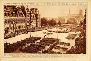 1922 Rotogravure Place de Hotel de Ville Paris General Gallieni Military Funeral