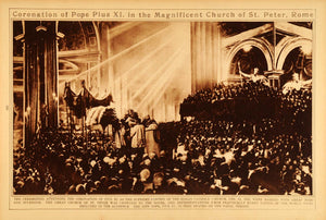 1922 Rotogravure Pope Pius XI Coronation St. Peters Rome Roman Catholic Pontiff