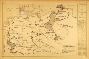 1922 Rotogravure Map Prussia Germany Post World War I Boundaries Lost Territory