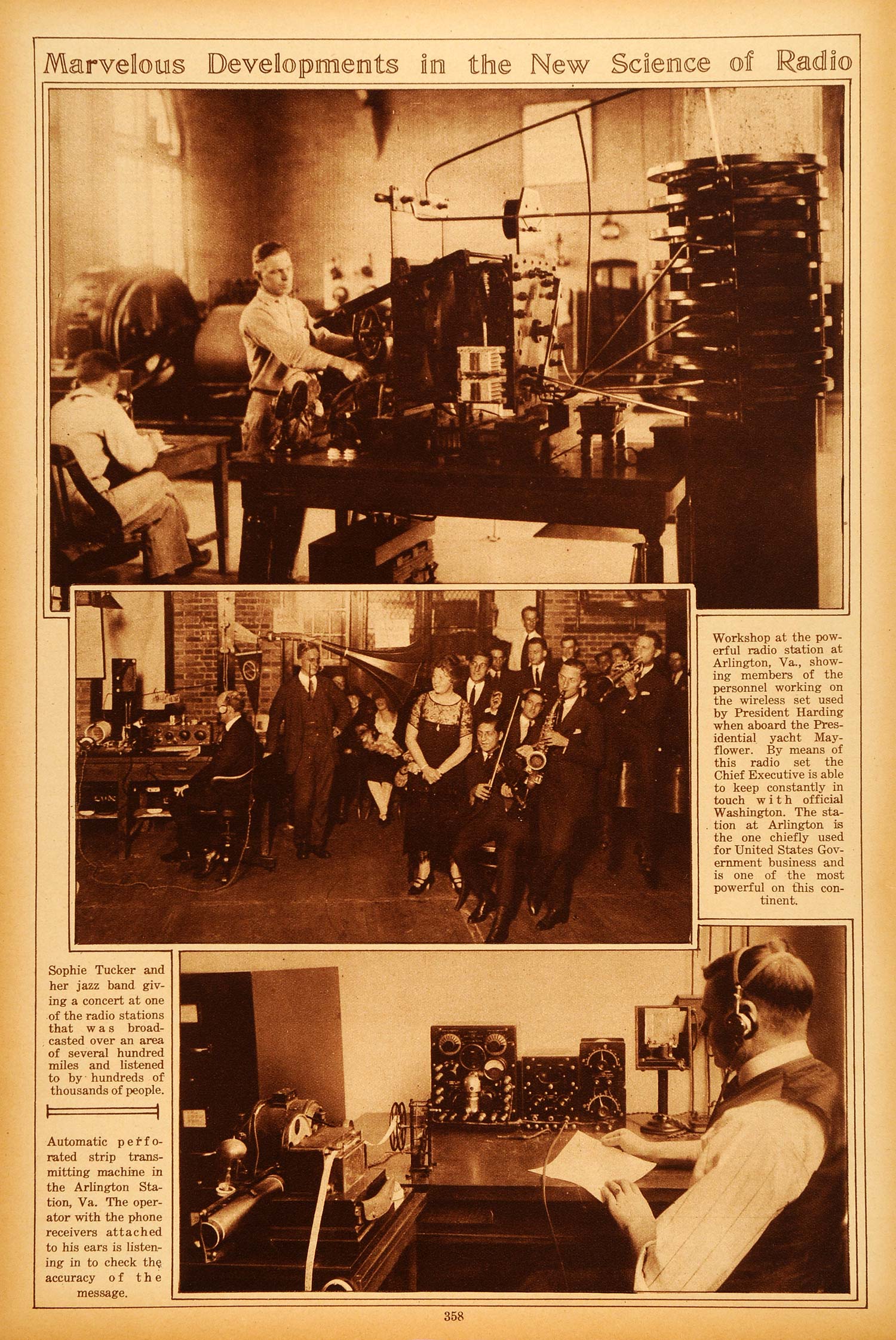1922 Rotogravure Wireless Radio Station Arlington Sophie Tucker Singer Jazz Band
