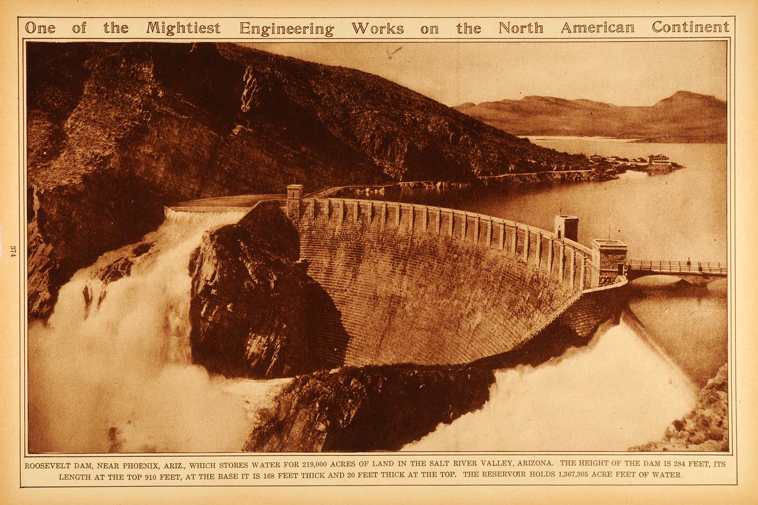 1922 Rotogravure Theodore Roosevelt Dam Salt River Valley Arizona Hydroelectric
