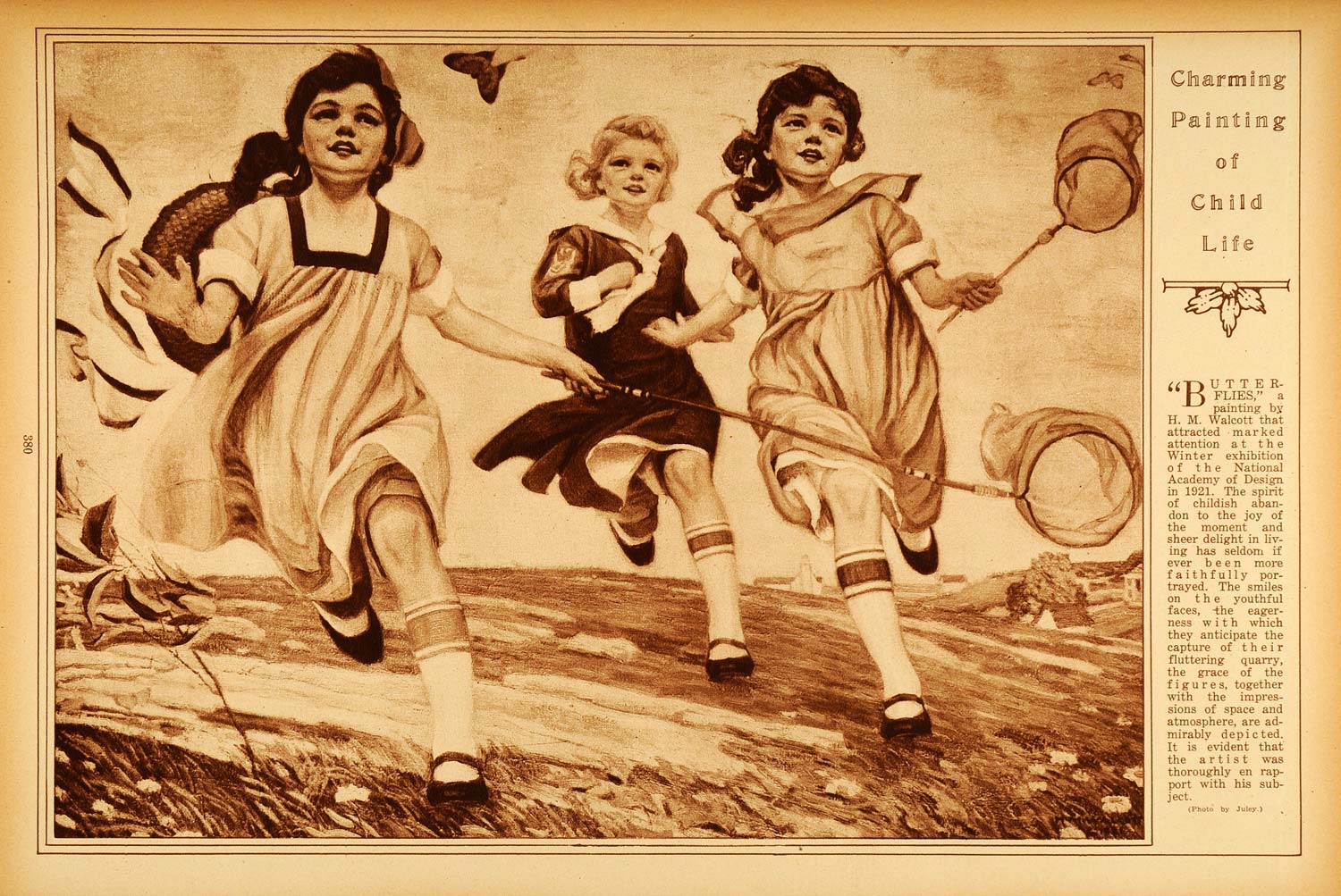 1922 Rotogravure Harry Mills Walcott Art Catching Butterflies Net Children Girls