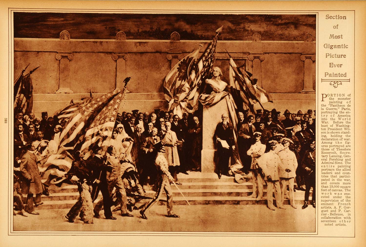 1922 Rotogravure Pantheon de la Guerre Painting World War I Art Roosevelt Wilson