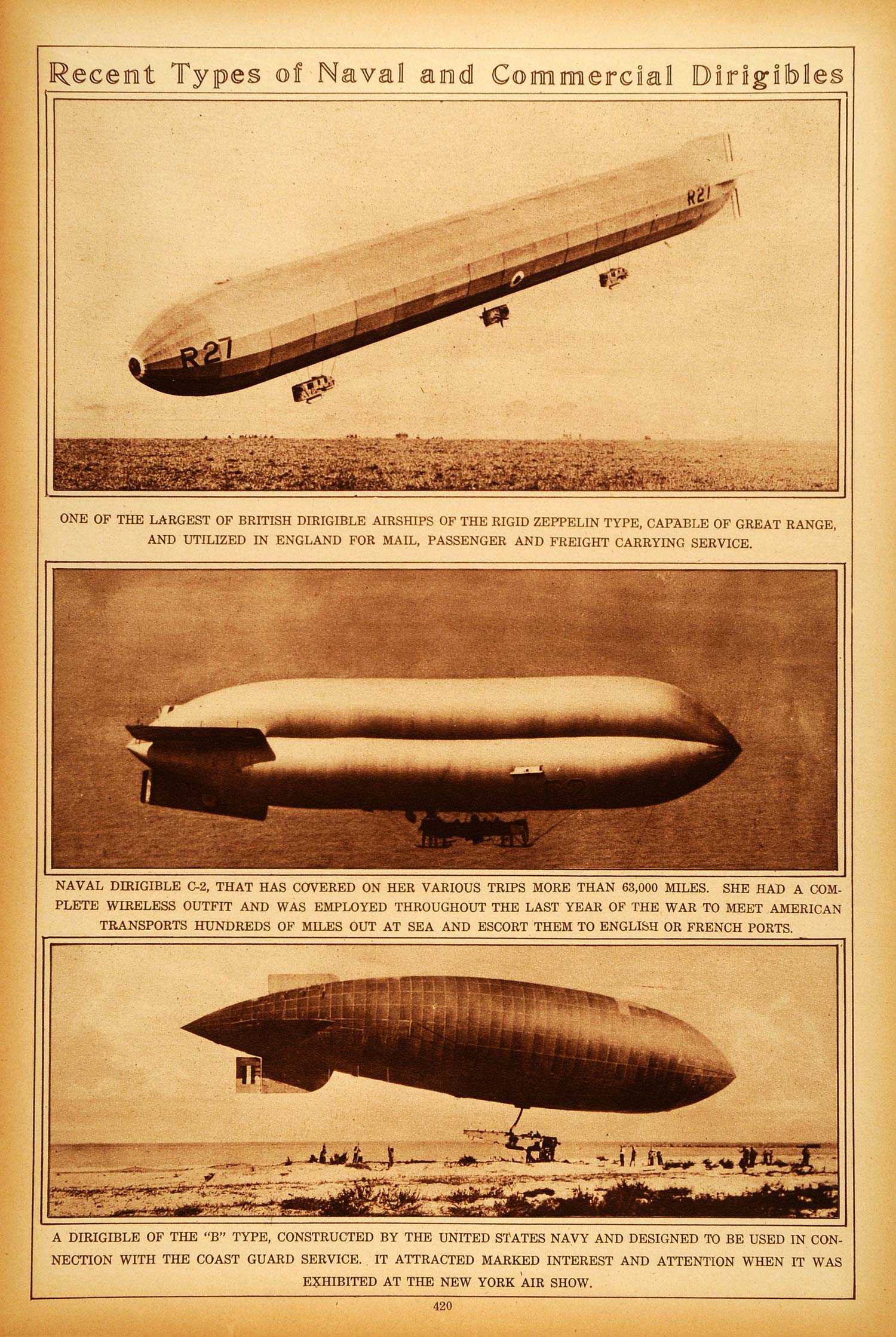 1922 Rotogravure British Dirigible Airship Zeppelin U.S. Navy Airship C-2 B-Type