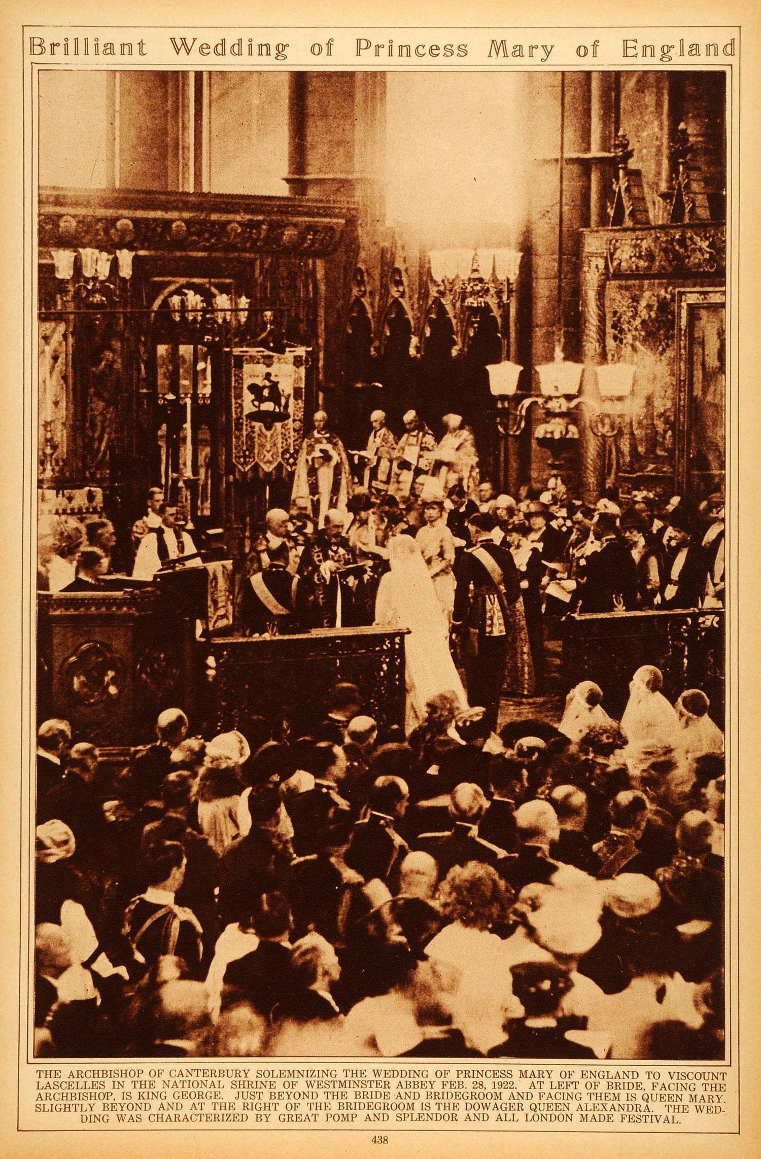 1922 Rotogravure Princess Mary Wedding Marriage Archbishop Westminster Abbey