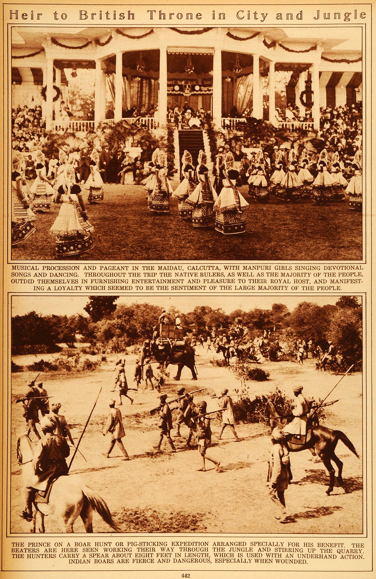 1922 Rotogravure Royal Visit India Boar Hunt Calcutta Dancers Prince of Wales