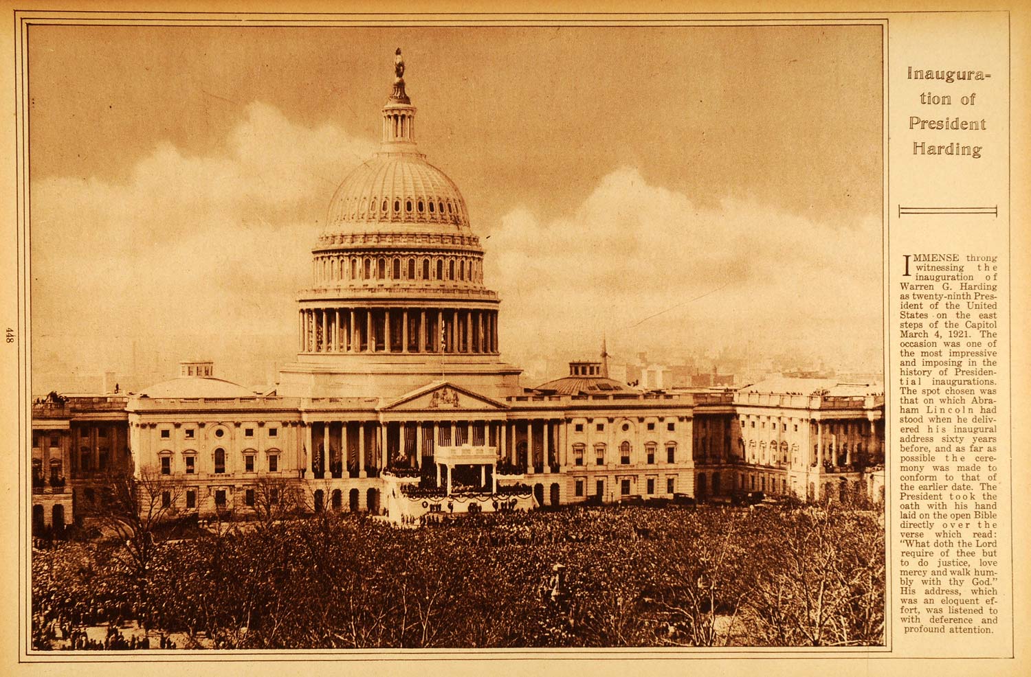 1922 Rotogravure Inauguration President Warren Harding Capitol Washington DC