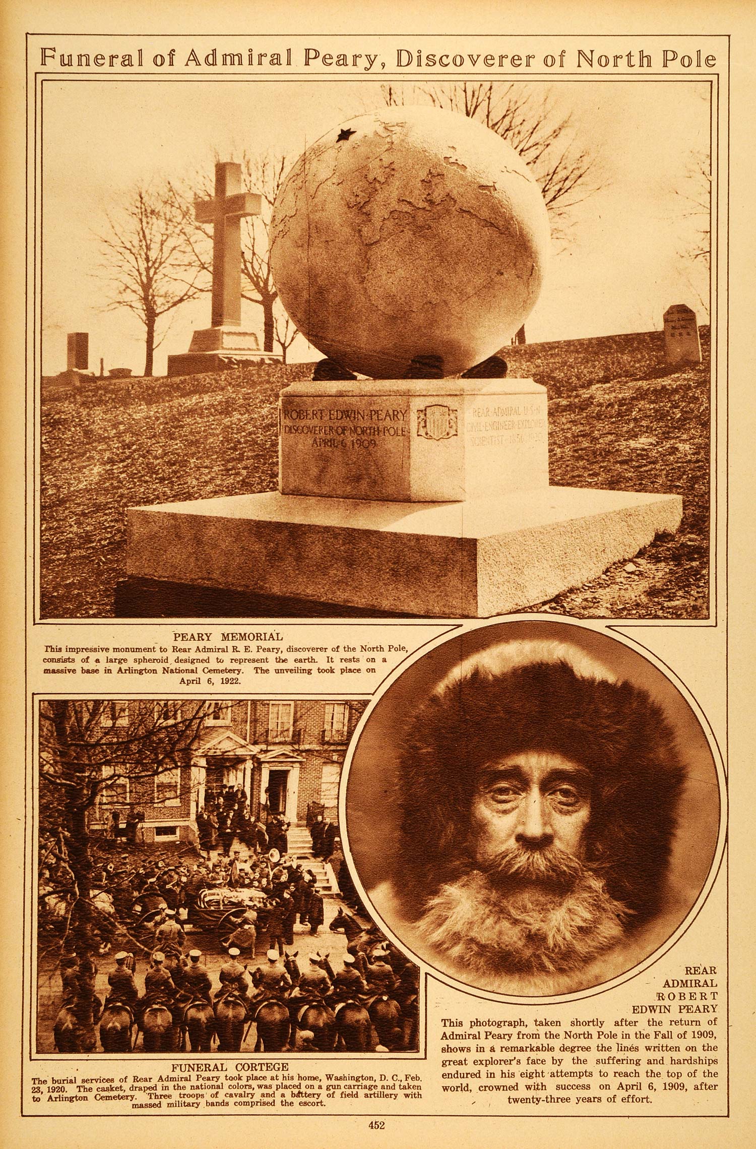 1922 Rotogravure Admiral Robert Edwin Peary Funeral Arlington Cemetery Grave