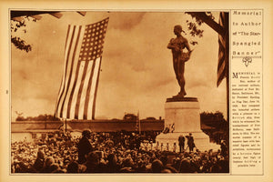 1922 Rotogravure Francis Scott Key Memorial National Anthem Star Spangled Banner