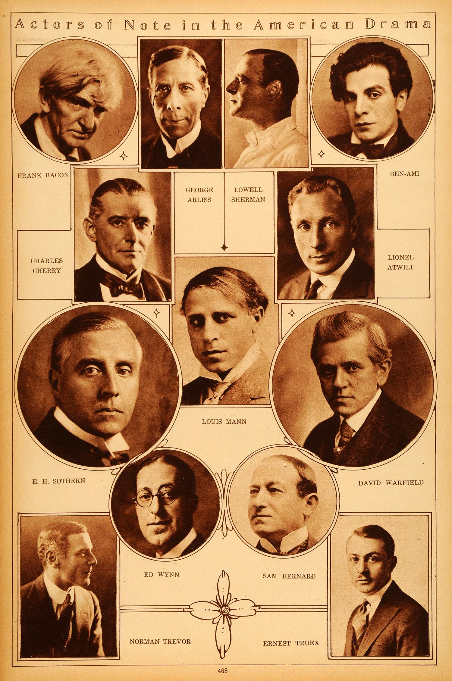 1922 Rotogravure Theatre Actors Frank Bacon George Arliss Ed Wynn Ben-Ami Stage