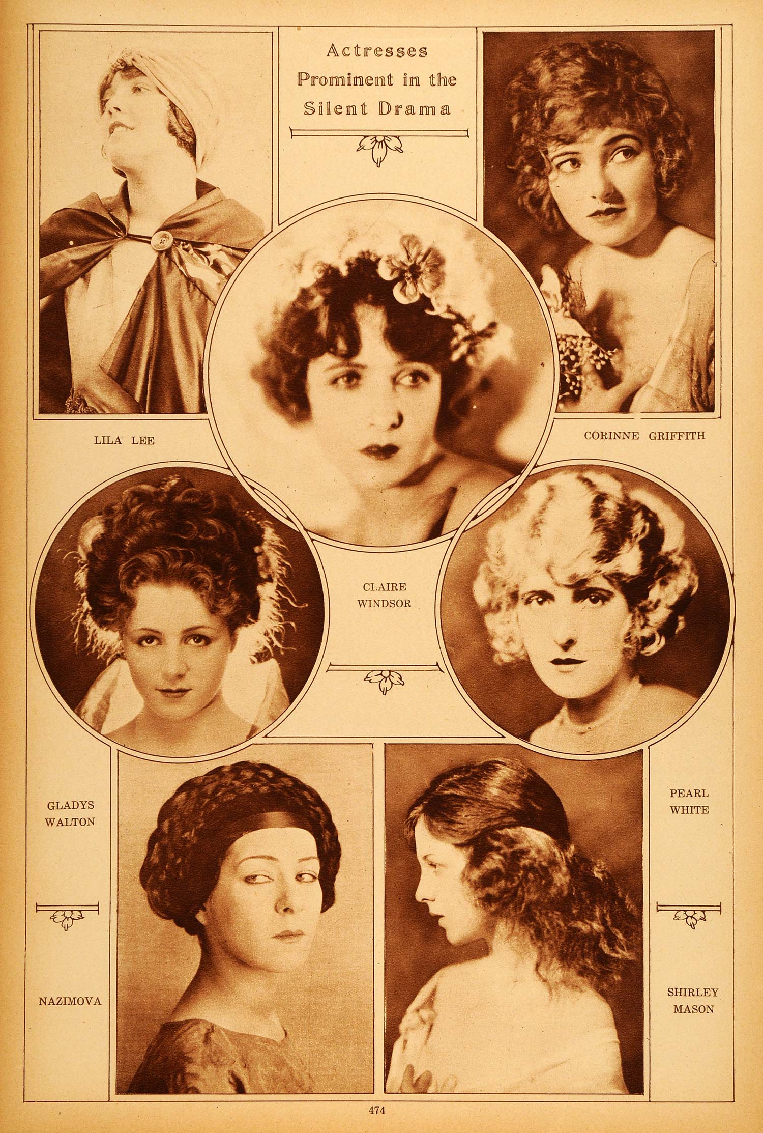 1922 Rotogravure Silent Film Actress Lila Lee Gladys Walton Nazimova Pearl White