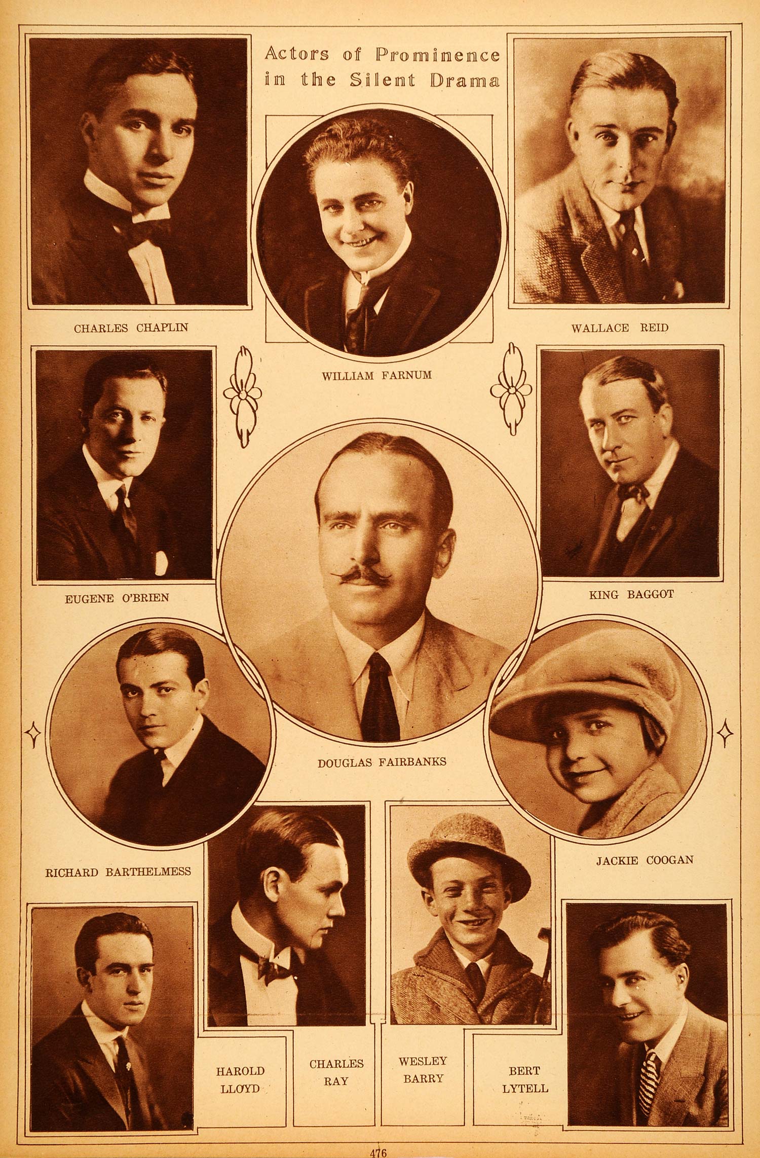 1922 Rotogravure Silent Film Actors Charlie Chaplin Harold Lloyd Jackie Coogan