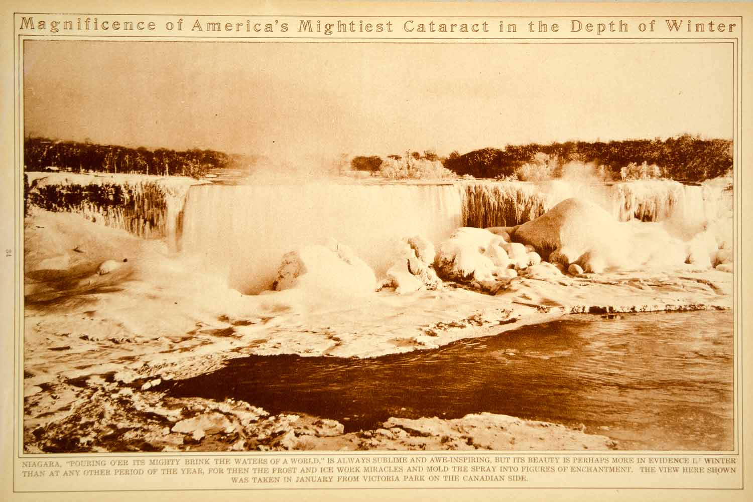 1923 Rotogravure Niagara Falls Winter Frozen Ice Waterfall Historical Image View