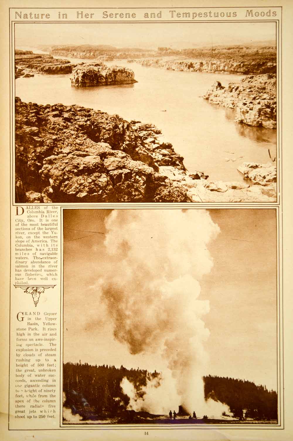 1923 Rotogravure Columbia River Dalles Grand Geyser Yellowstone National Park