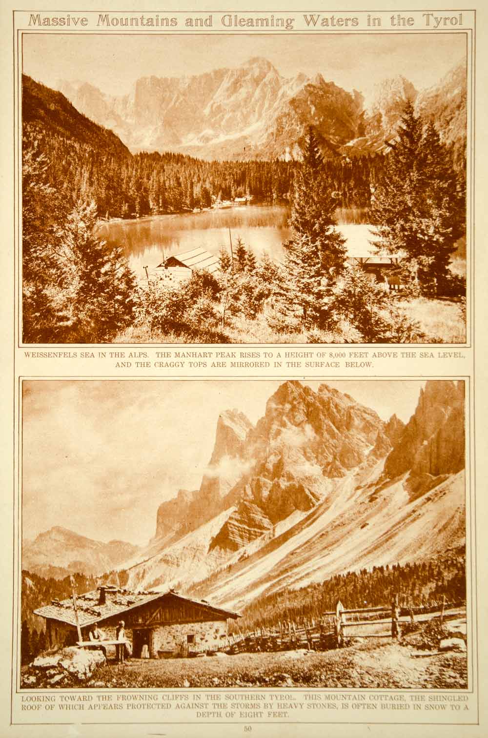 1923 Rotogravure Germany Alps Tyrol Manhart Peak Weissenfels Mountain Cottage
