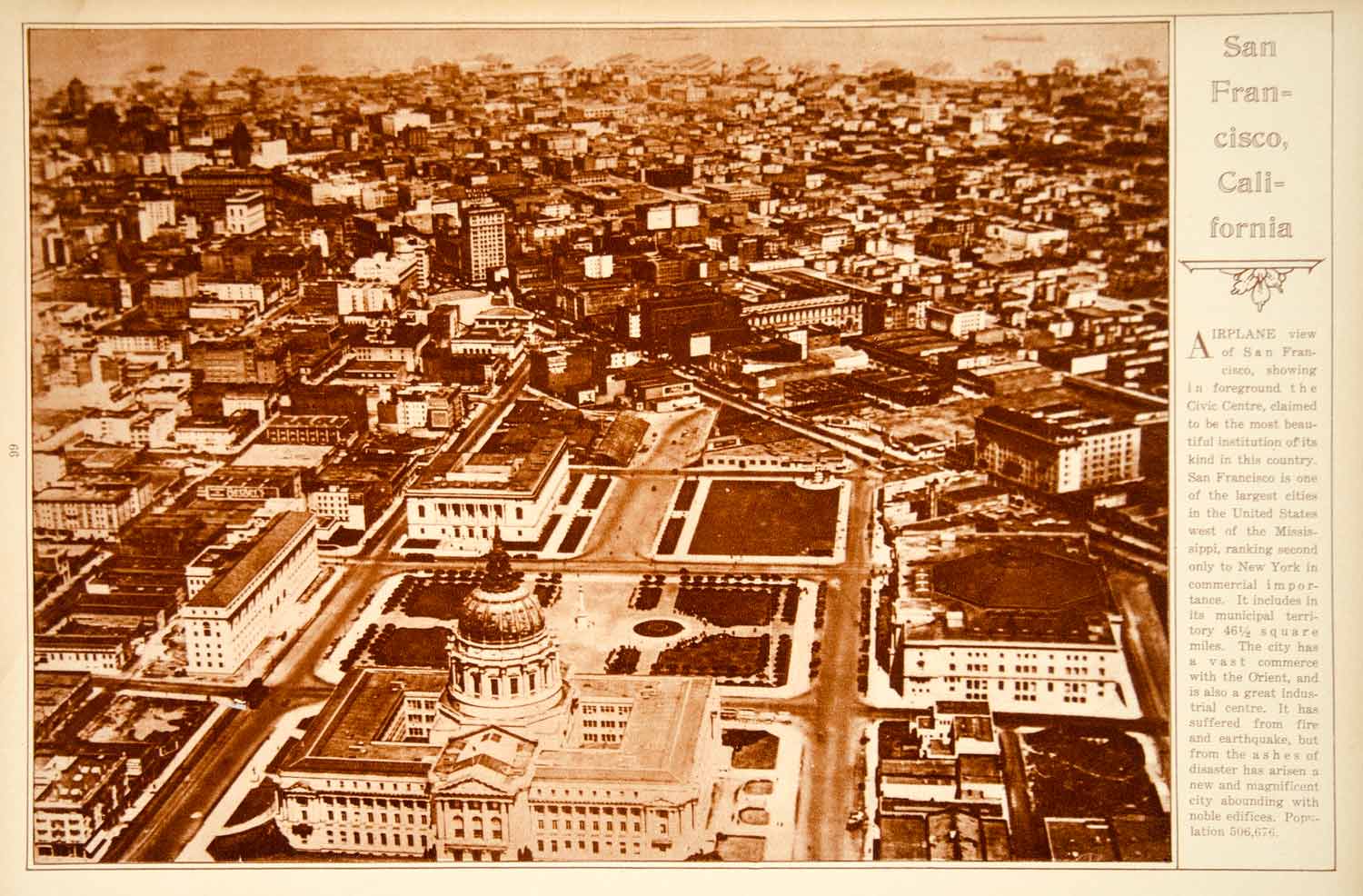 1923 Rotogravure San Francisco City Civic Center Aerial Bird's Eye View Historic