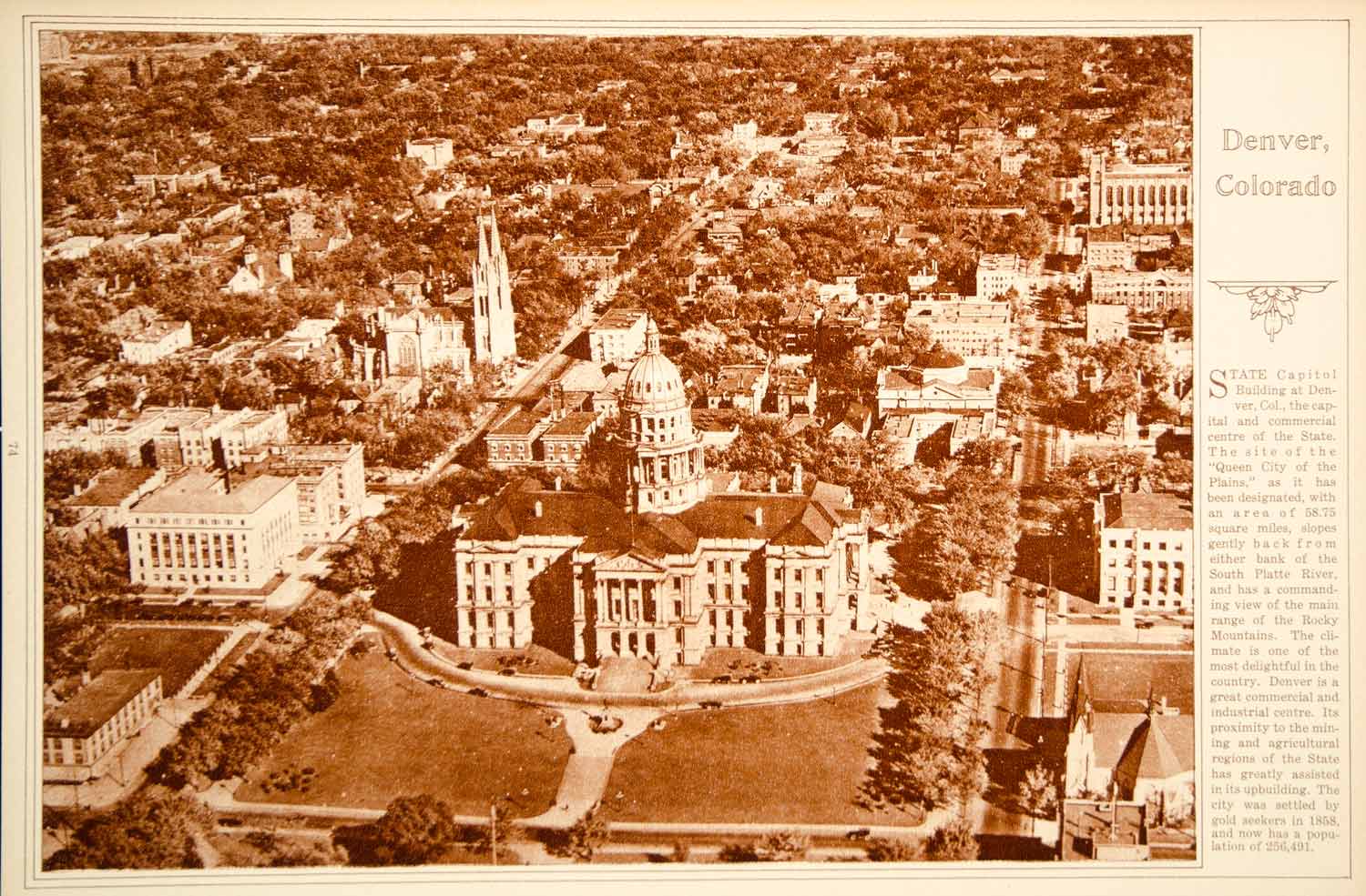 1923 Rotogravure Denver State Capitol Building Aerial Bird's Eye View Historic