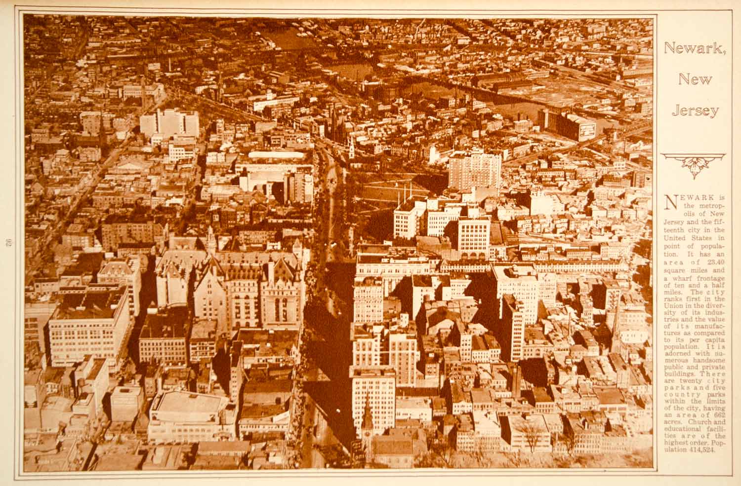 1923 Rotogravure Newark New Jersey Aerial Bird's Eye View Historic Cityscape