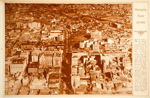 1923 Rotogravure Newark New Jersey Aerial Bird's Eye View Historic Cityscape