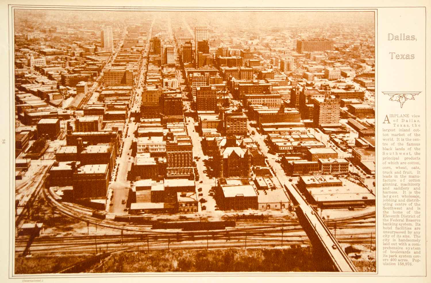 1923 Rotogravure Dallas Texas Aerial Bird's Eye View Cityscape Historic Image