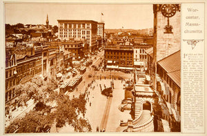1923 Rotogravure Worcester MA Main Street City Hall Plaza Historic Image View