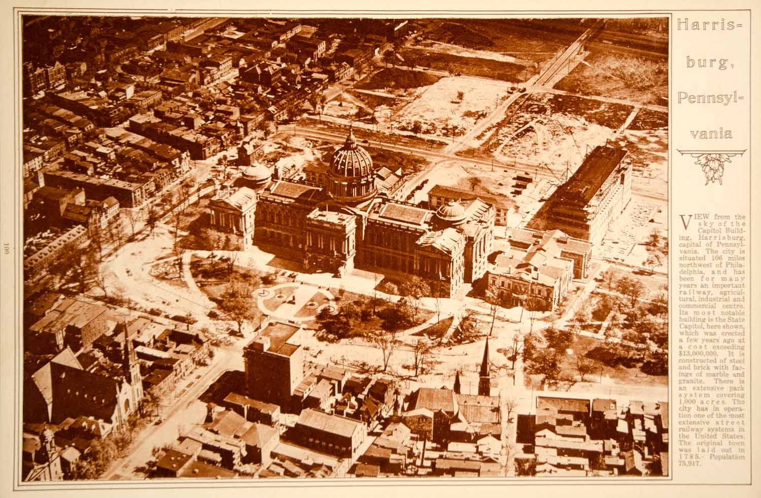 1923 Rotogravure Harrisburg PA State Capitol Building Aerial Bird's Eye View