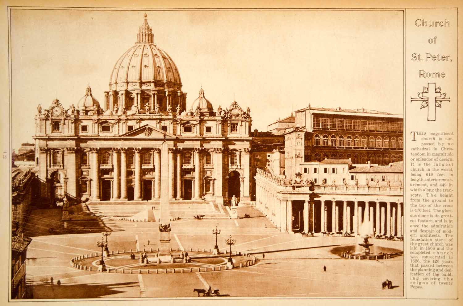 1923 Rotogravure St Peters Basilica Vatican Rome Renaissance Architecture Church