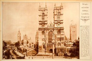 1923 Rotogravure Westminster Abbey Church London Gothic Architecture England