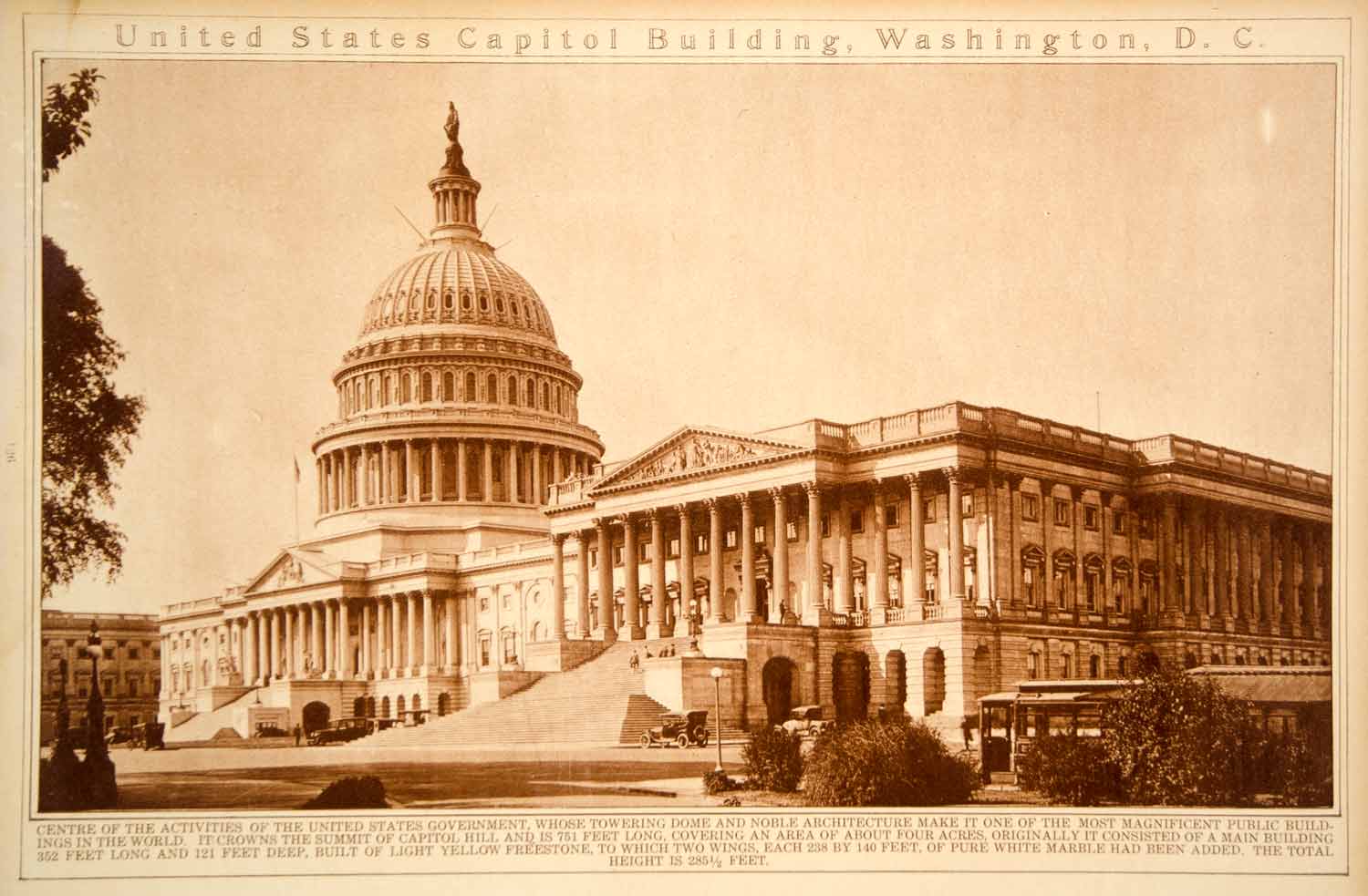 1923 Rotogravure United States Capitol Building Washington, D. C. Historic Image