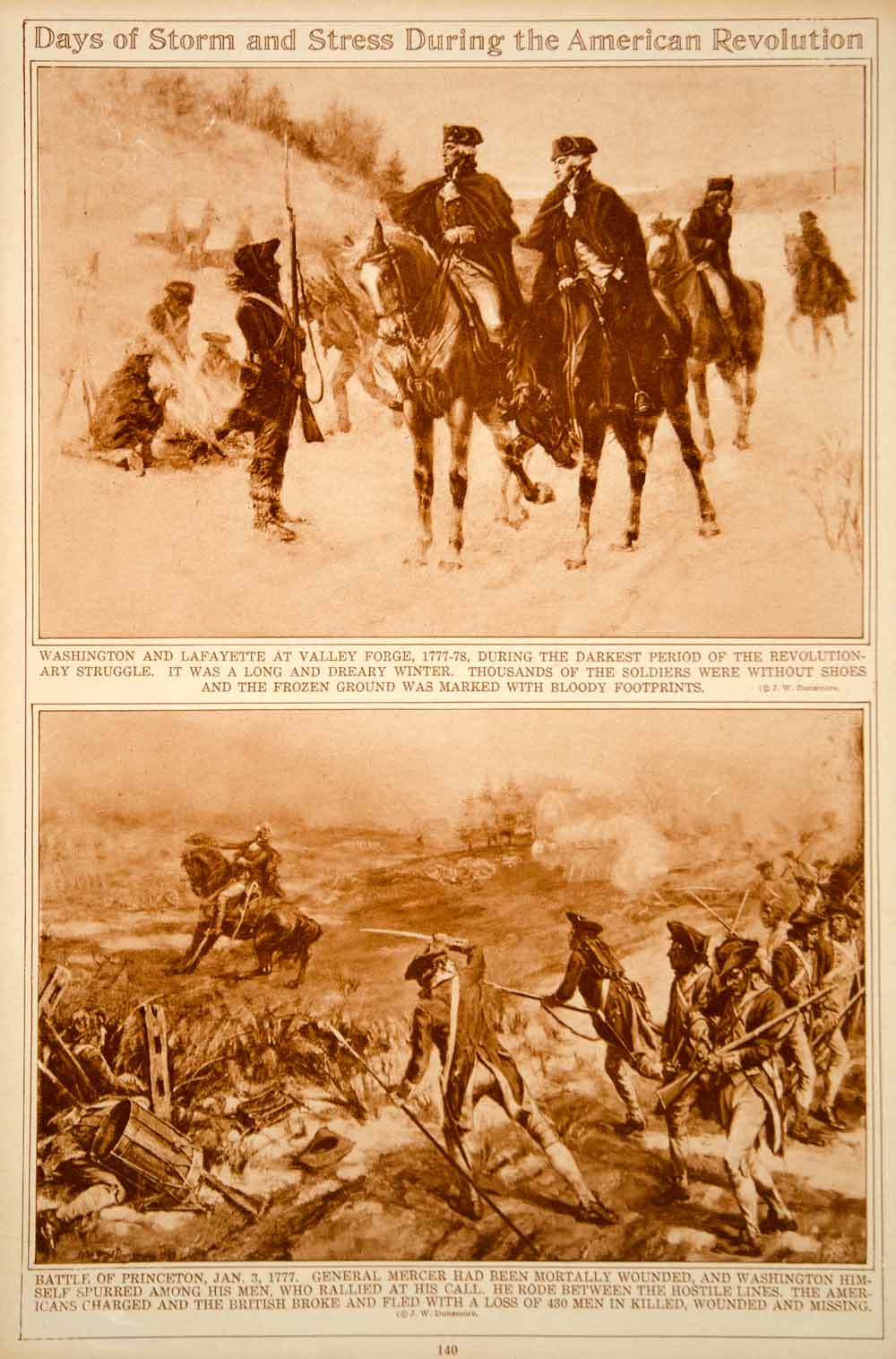 1923 Rotogravure John Ward Dunsmore Art Valley Forge Washington Battle Princeton