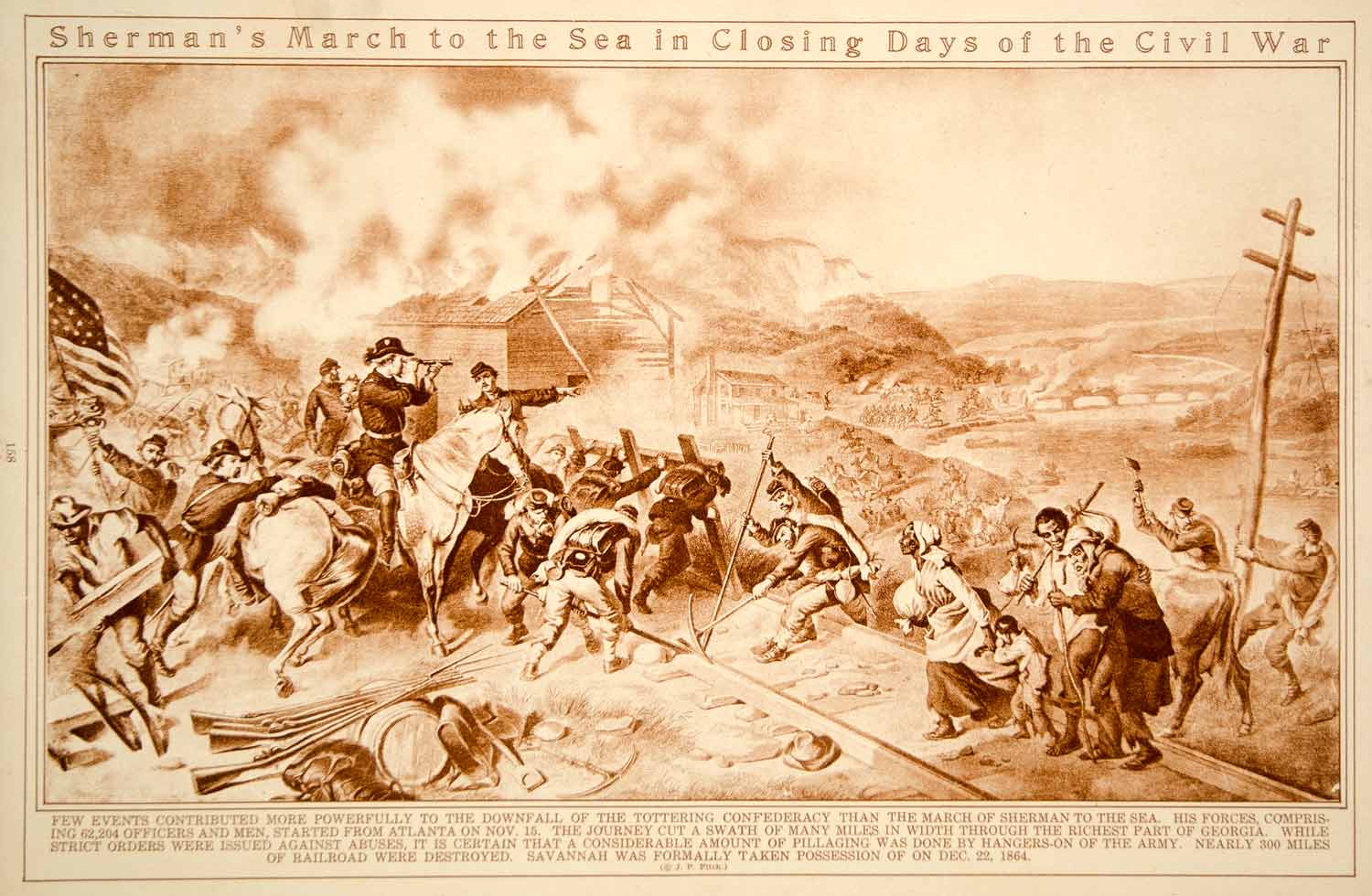 1923 Rotogravure Civil War Sherman's March to the Sea Scorched Earth Georgia