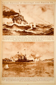 1923 Rotogravure Spanish American War Naval Battles Santiago Cuba Manila Bay Art