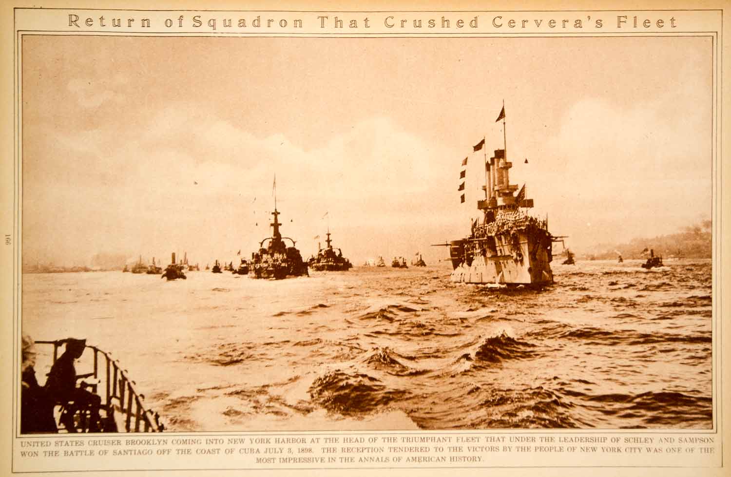1923 Rotogravure Spanish American War USS Brooklyn Fleet New York Harbor Ships