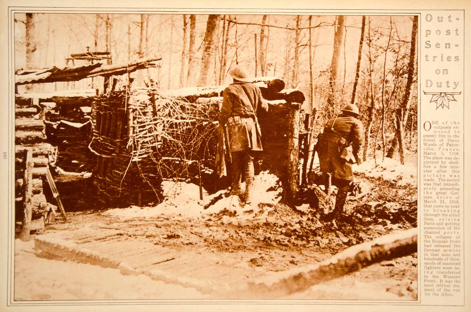 1923 Rotogravure World War I Western Front Outpost Paroy Woods France Sentries
