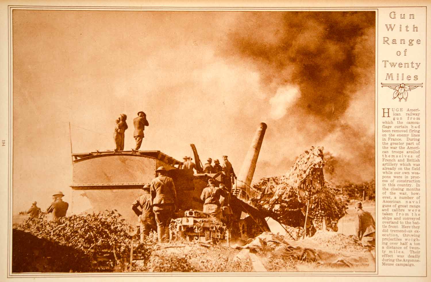 1923 Rotogravure World War I Railway Artillery Gun Battle Western Front Weapon