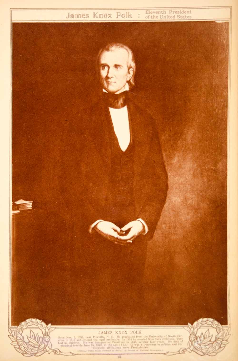 1923 Rotogravure James Knox Polk President Portrait George Peter Alexander Healy