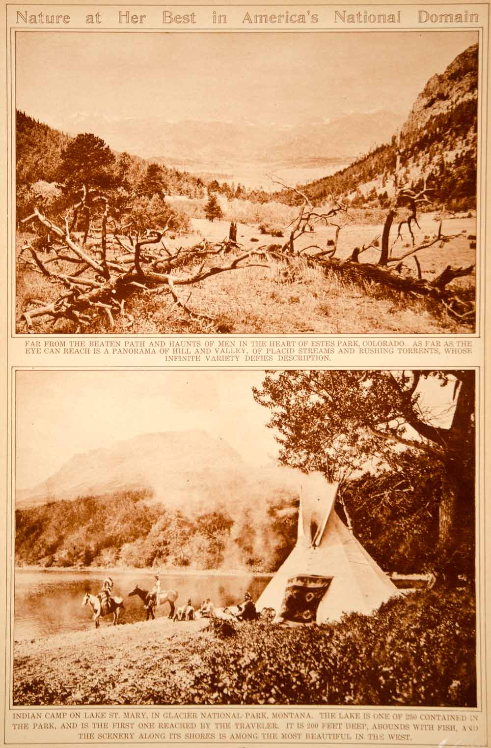 1923 Rotogravure Estes Park Native American Teepee Camp Glacier National Park