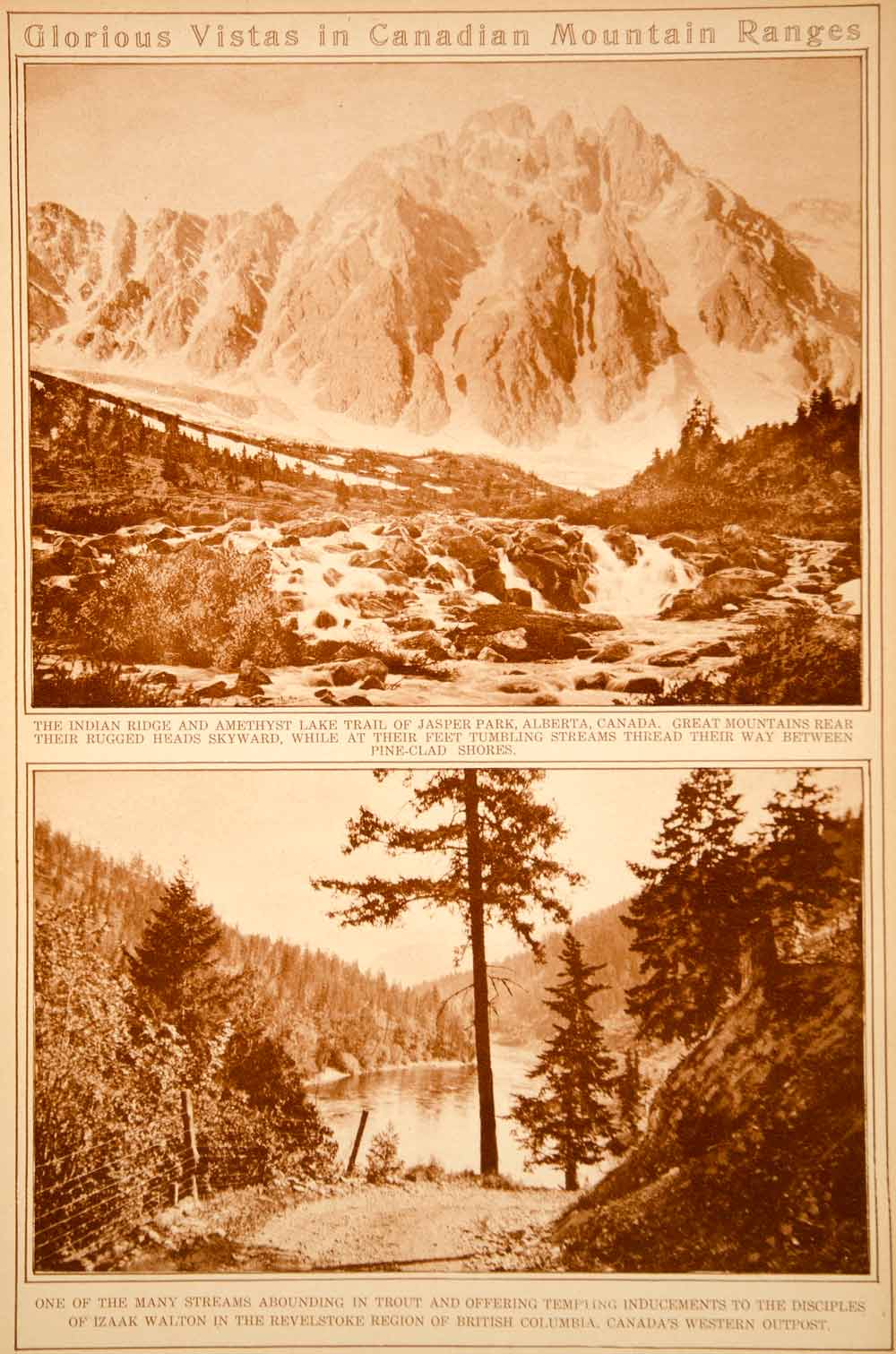 1923 Rotogravure Canada Rocky Mountains Landscape Jasper Park Revelstoke BC