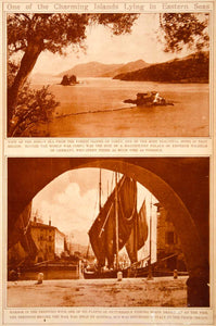 1923 Rotogravure Ionian Sea Corfu Greek Island Trentino Harbor Fishing Boats