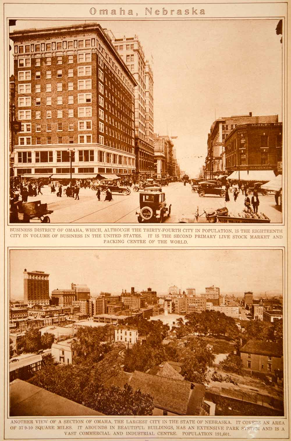 1923 Rotogravure Omaha Nebraska Cityscape Street Business District Historic View