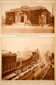 1923 Rotogravure Akron Ohio Cityscape Public Library Main Street Historic Views