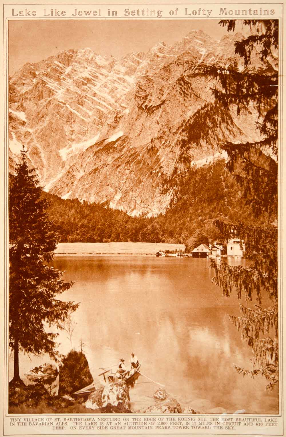 1923 Rotogravure St Bartholoma Village Konigssee Bavarian Alps Bavaria Landscape