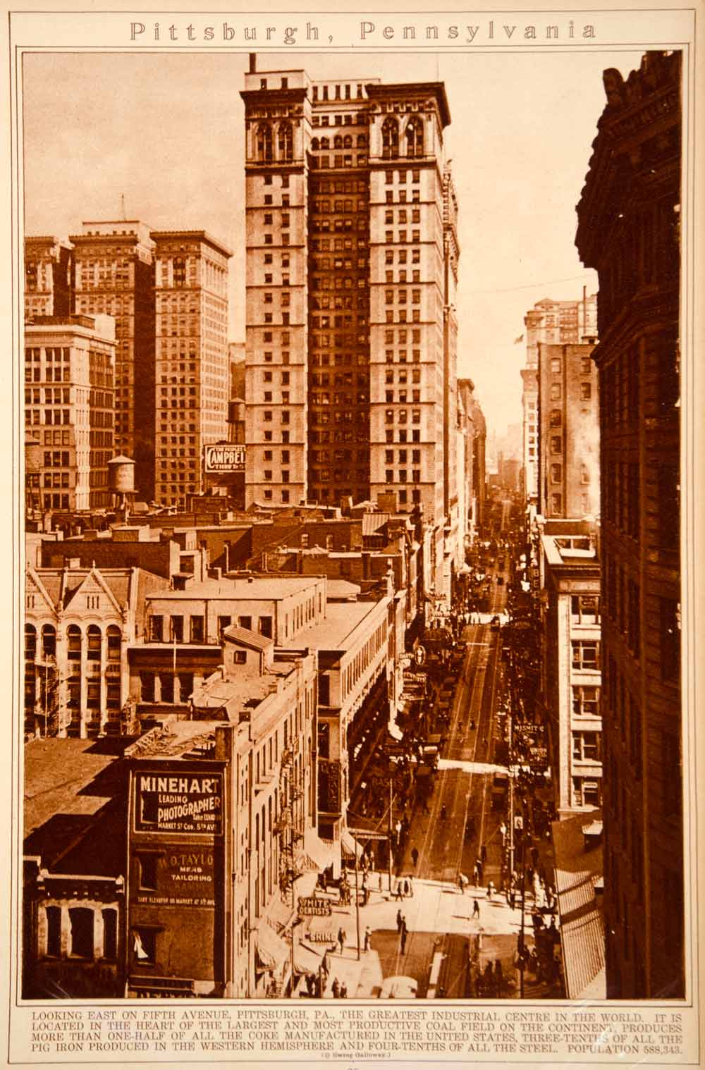 1923 Rotogravure Pittsburgh Pennsylvania Fifth Avenue Cityscape Historic View