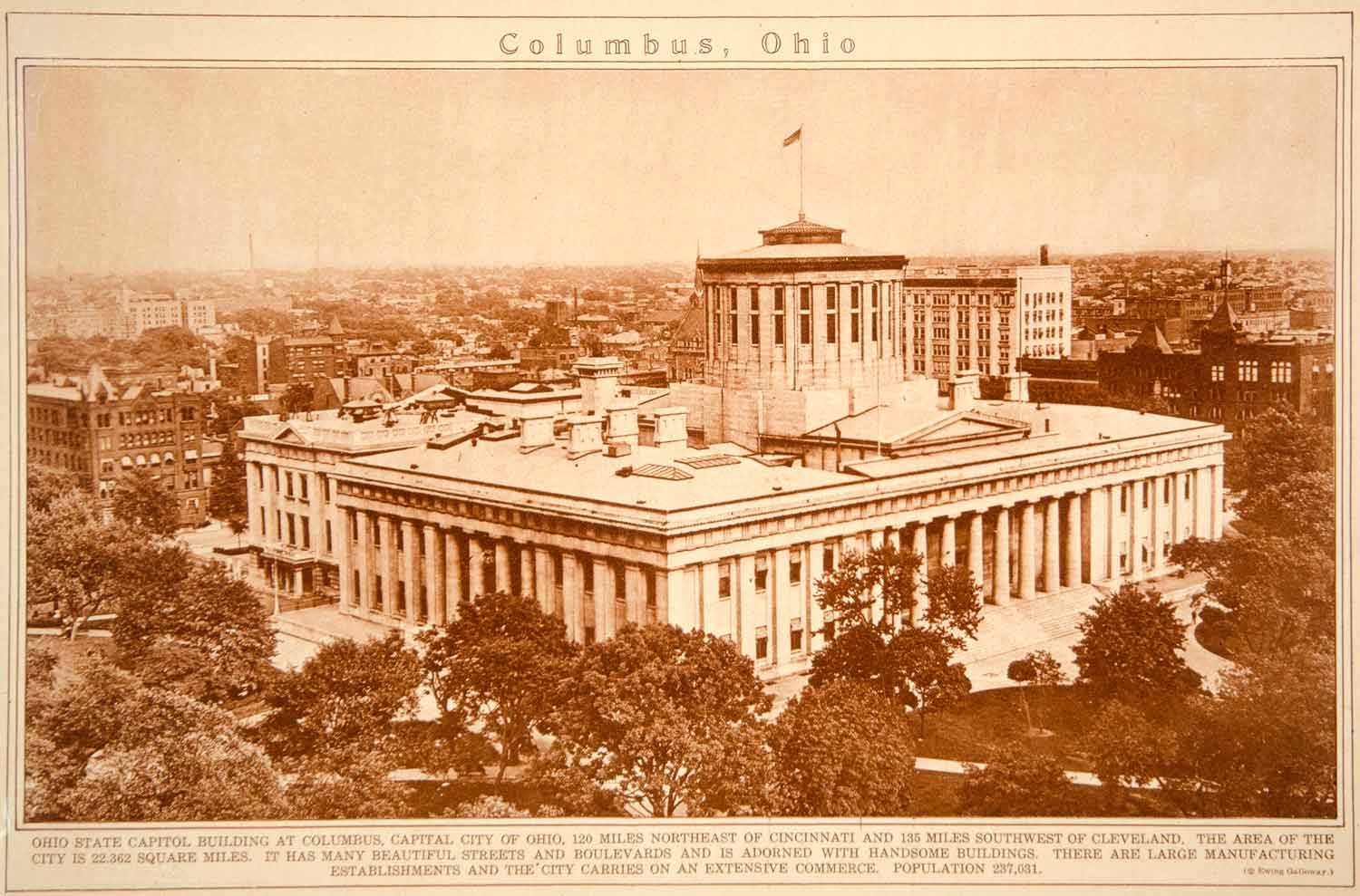 1923 Rotogravure Columbus Ohio State Capital Building Statehouse Historic View
