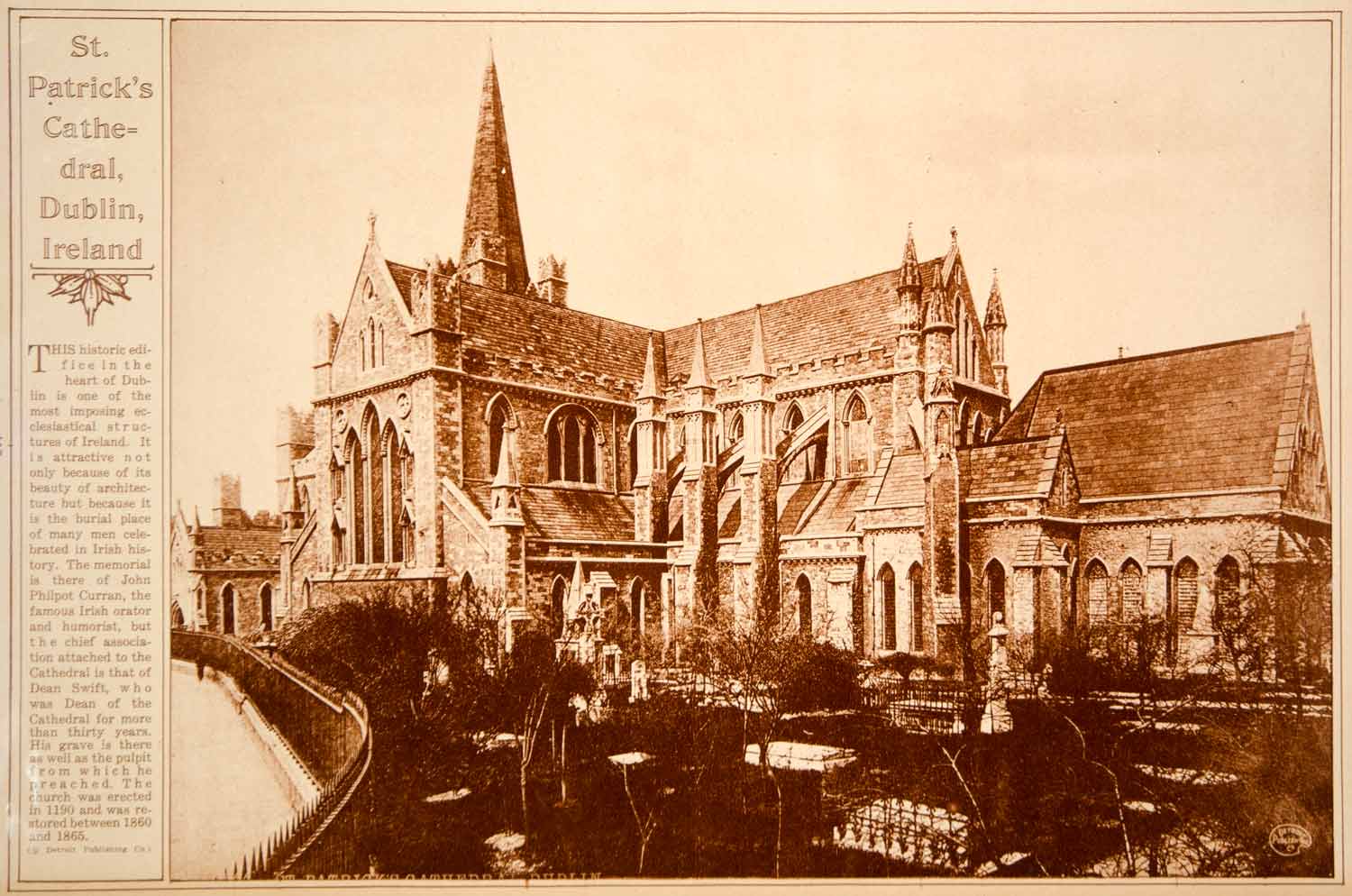 1923 Rotogravure Dublin St Patrick's Cathedral Ard-Eaglais Naomh Padraig Church